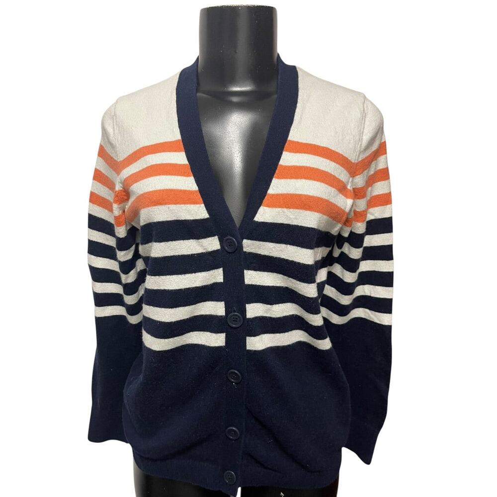 Small LL Bean Womens Striped Cardigan Sweater Cashmere Cotton Blend